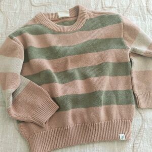 Cozy Striped Pink and Green Kids Sweater